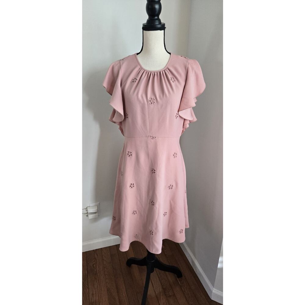 Kate Spade New York Pink Eyelet Ruffle Flutter Sleeve Fit Flare Dress Size 8